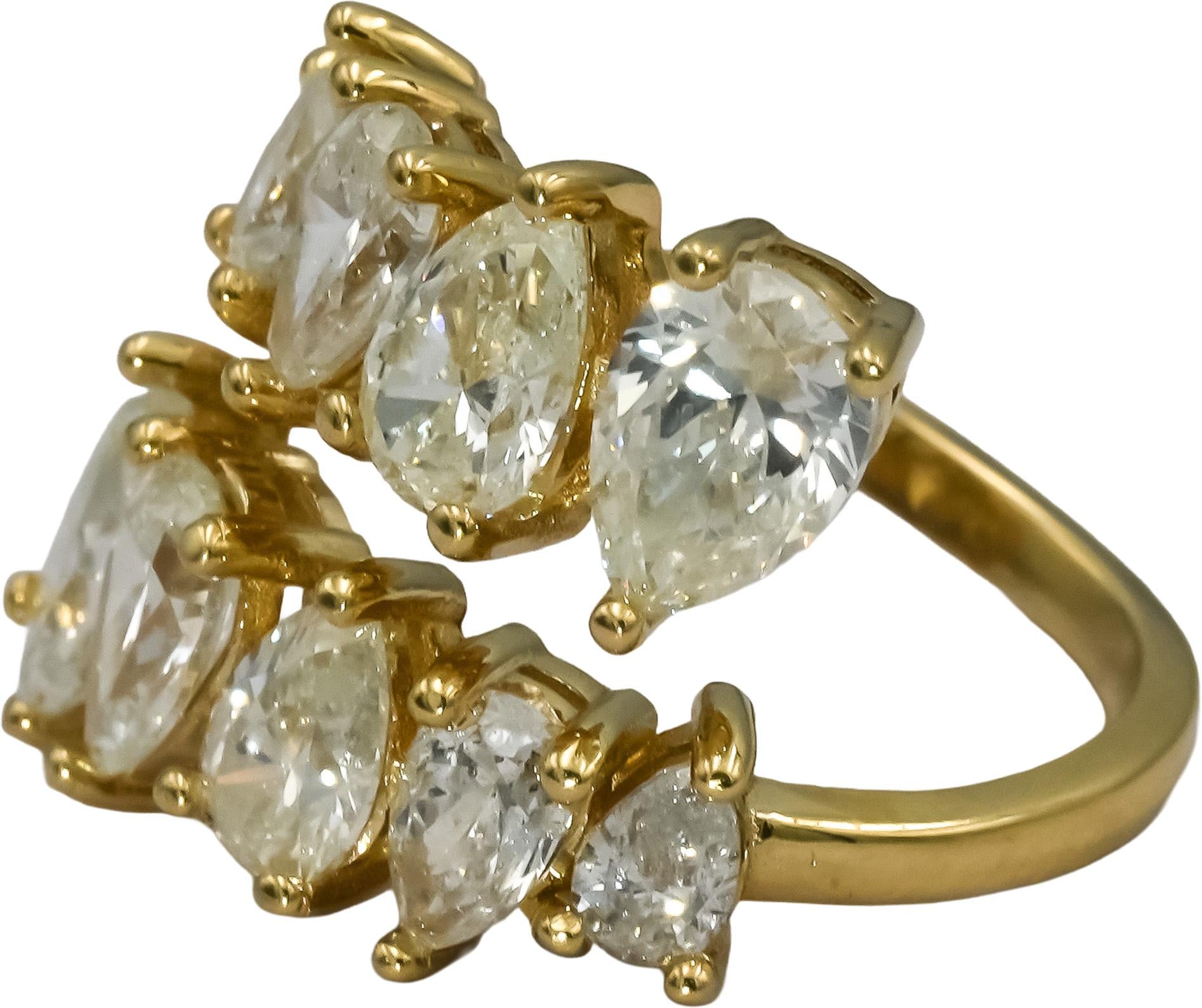 14k Yellow Gold Pear Cut Diamond Bypass Ring 4.16CT Size 4.25