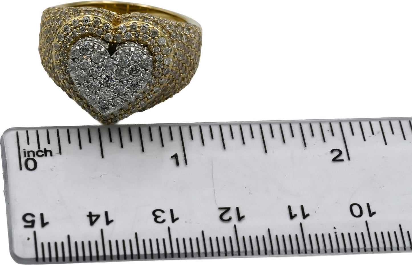 10k Yellow Gold Pave Diamond Heart Cluster Cocktail Ring 4.0CT Size 10.5