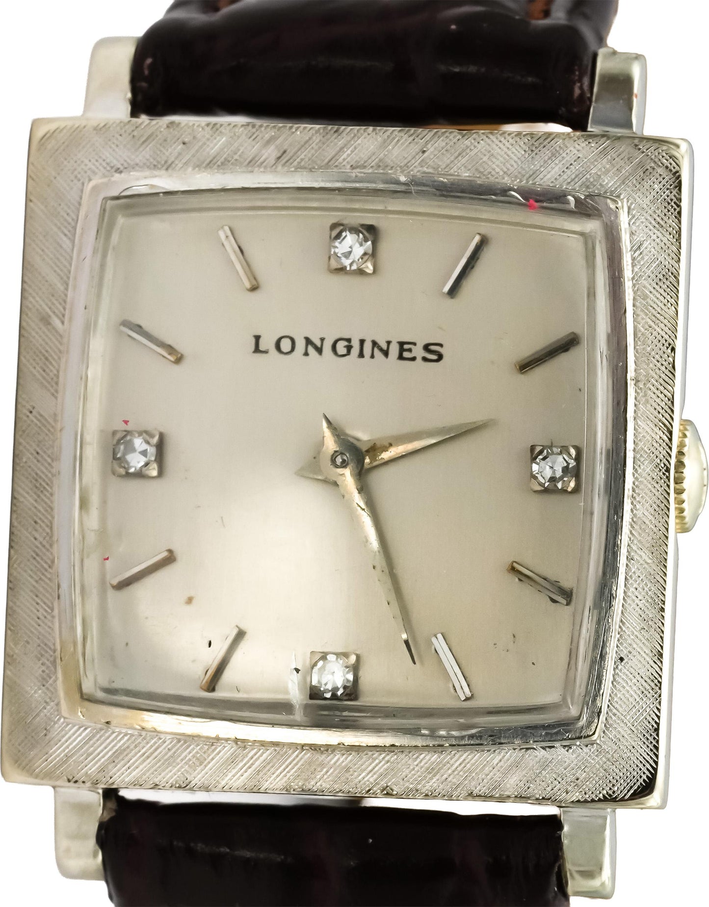 LONGINES 14k White Gold Diamond Dial 17 Jewels Manual Winding Watch