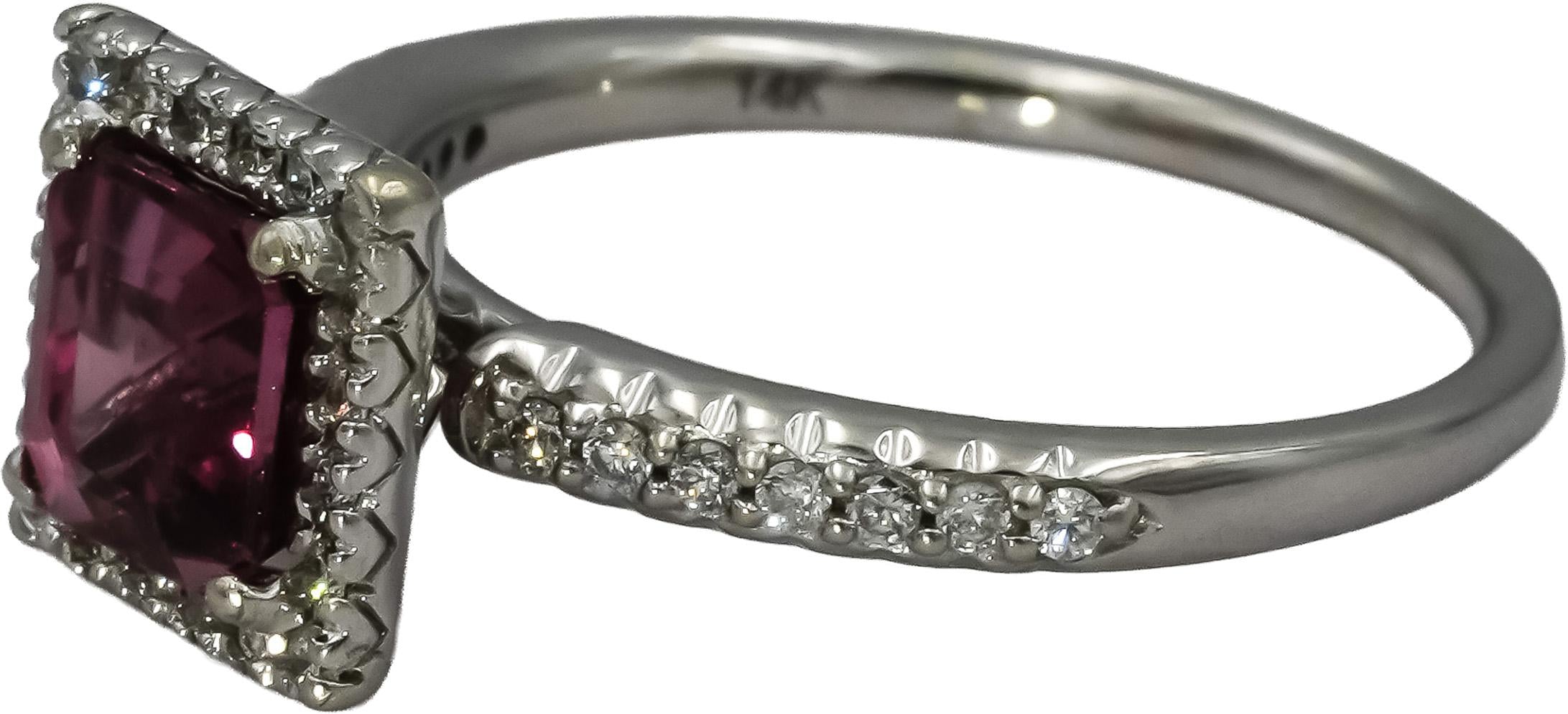 14k White Gold Round Diamond Cushion Tourmaline Cocktail Ring 2.02CT Size 7.25