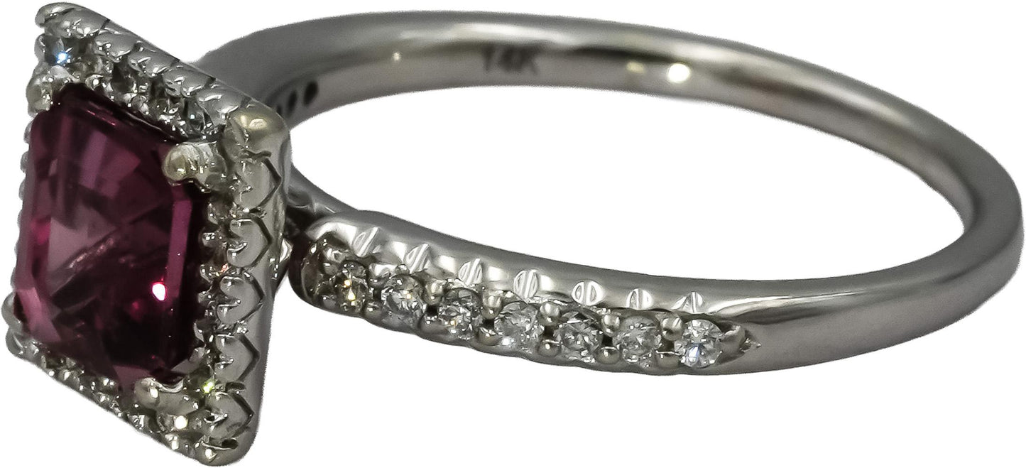 14k White Gold Round Diamond Cushion Tourmaline Cocktail Ring 2.02CT Size 7.25