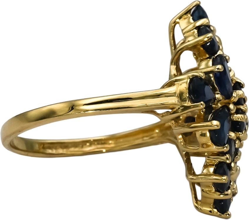 14k Yellow Gold Pear and Round Blue Sapphire Cluster Cocktail Ring 2.0CT Size 8