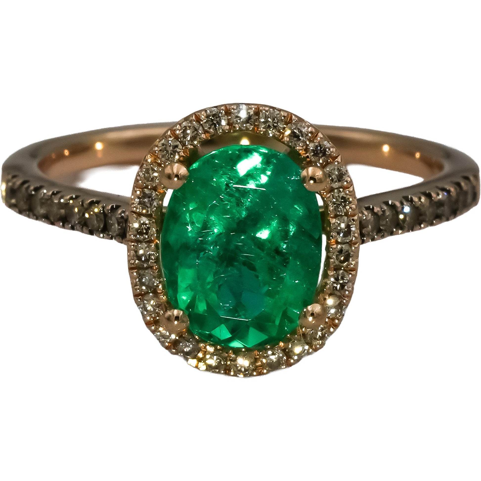 LE VIAN 14k Rose Gold Emerald and Diamond Cocktail Ring 2.26CT Size 7