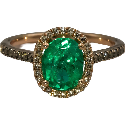 LE VIAN 14k Rose Gold Emerald and Diamond Cocktail Ring 2.26CT Size 7