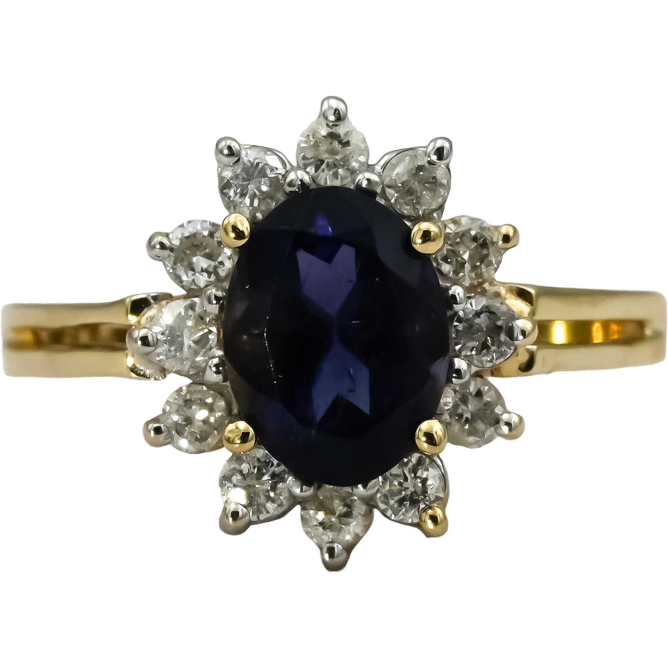 10k Yellow Gold Diamond and Amethyst Halo Cocktail Ring 1.25CT Size 6