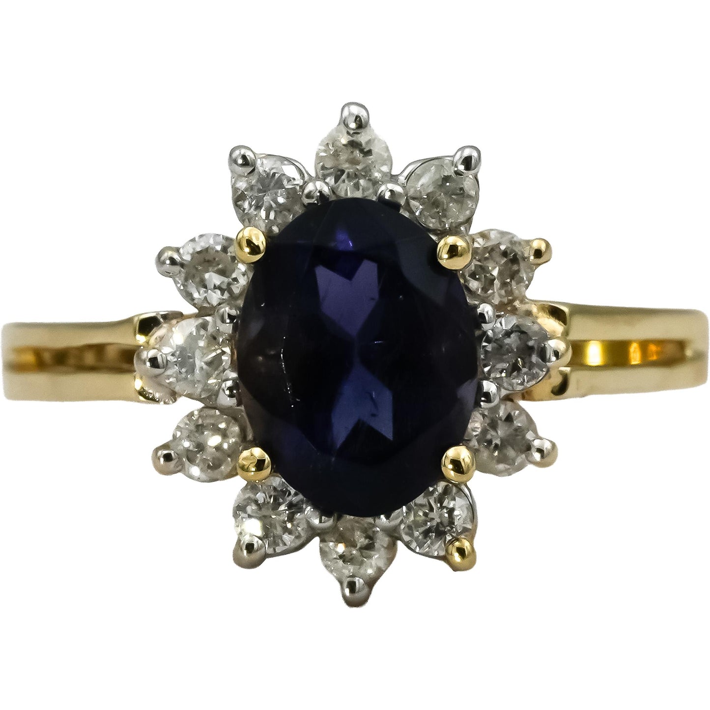 10k Yellow Gold Diamond and Amethyst Halo Cocktail Ring 1.25CT Size 6