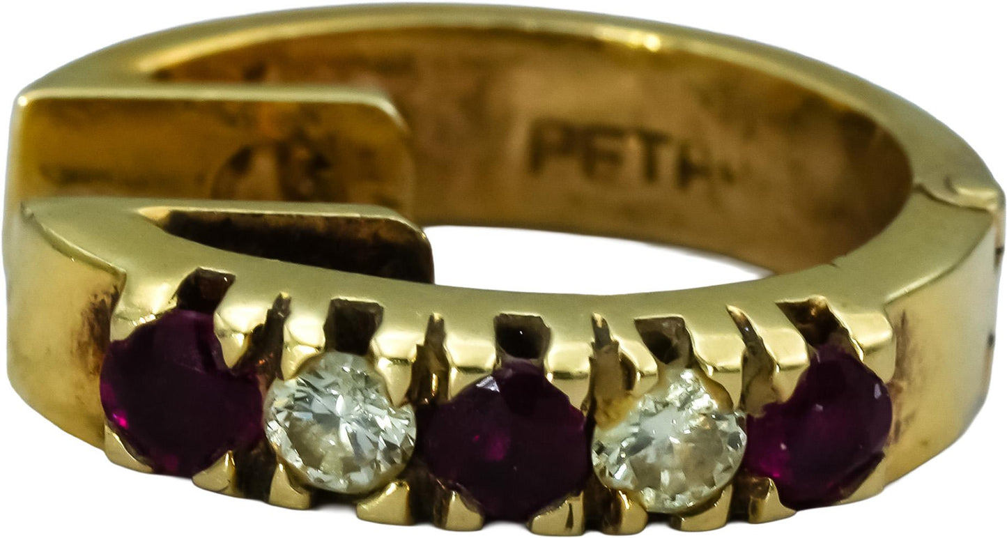 14k Yellow Gold Diamond and Ruby Hoop Huggie Earrings 0.50CT