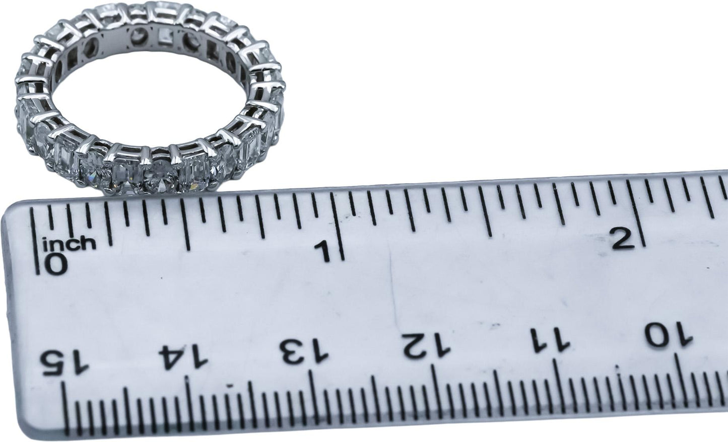 14k White Gold Oval & Emerald Cut Lab-Grown Diamond Eternity Ring 3.50CT Sz 6.75