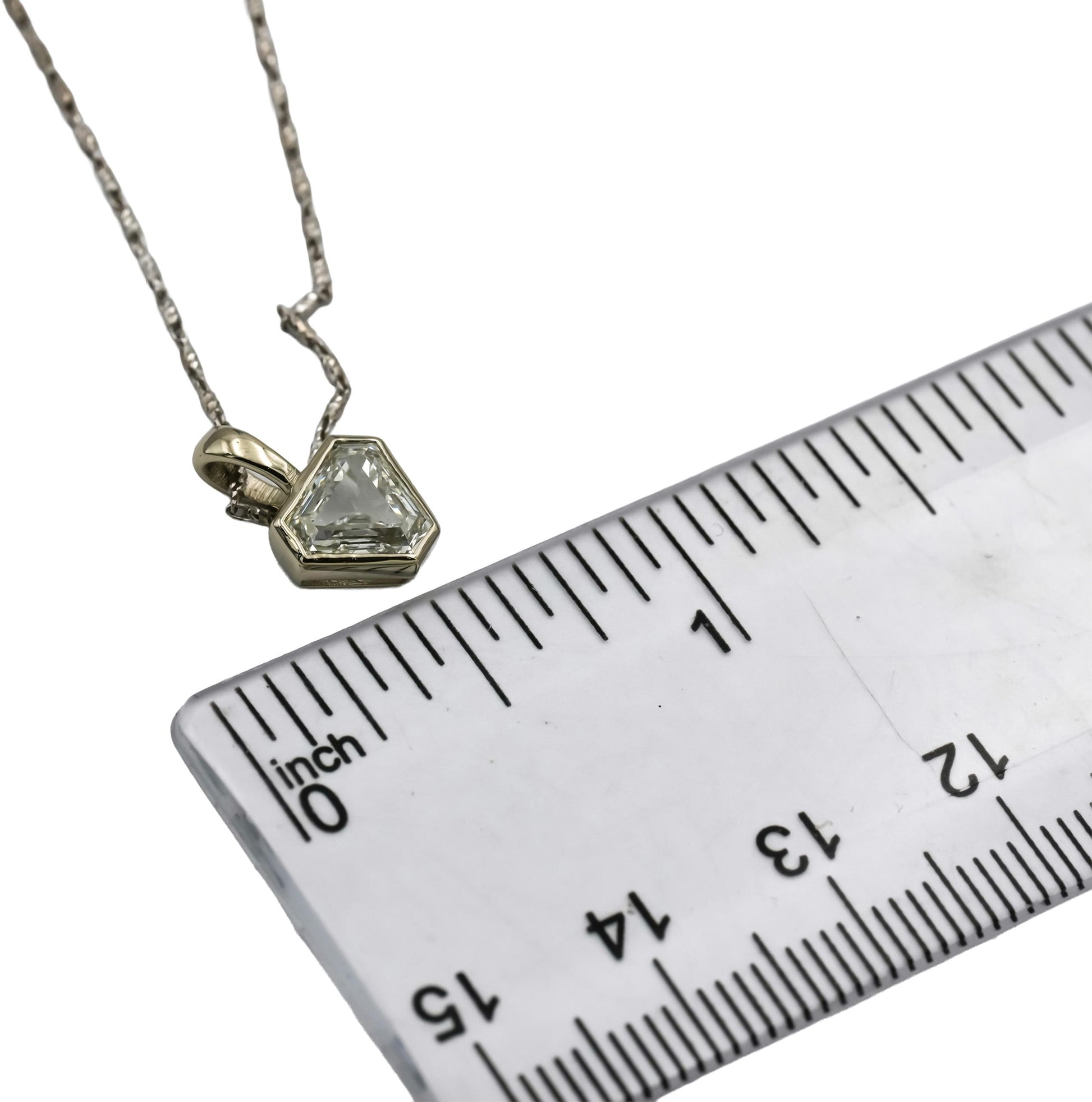 GIA Certified 14k White Gold SI1/H Step Trillion Diamond Pendant Necklace 1.01CT