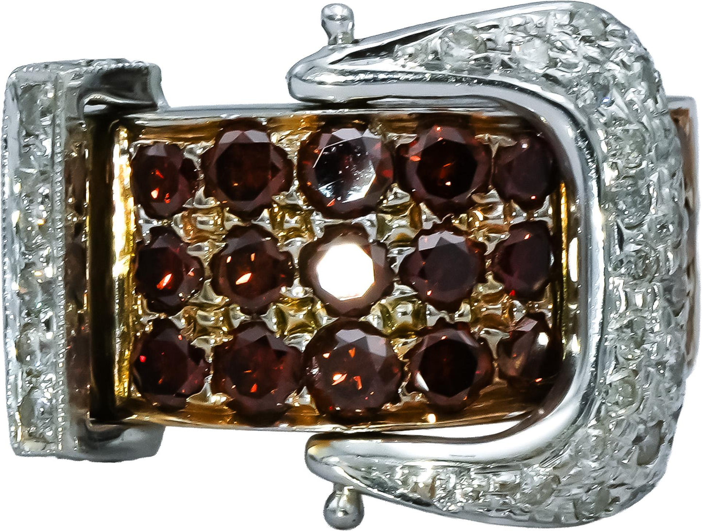 14k White Gold VS White and Irradiated Orange Diamond Buckle Ring 2.0CT Size 6