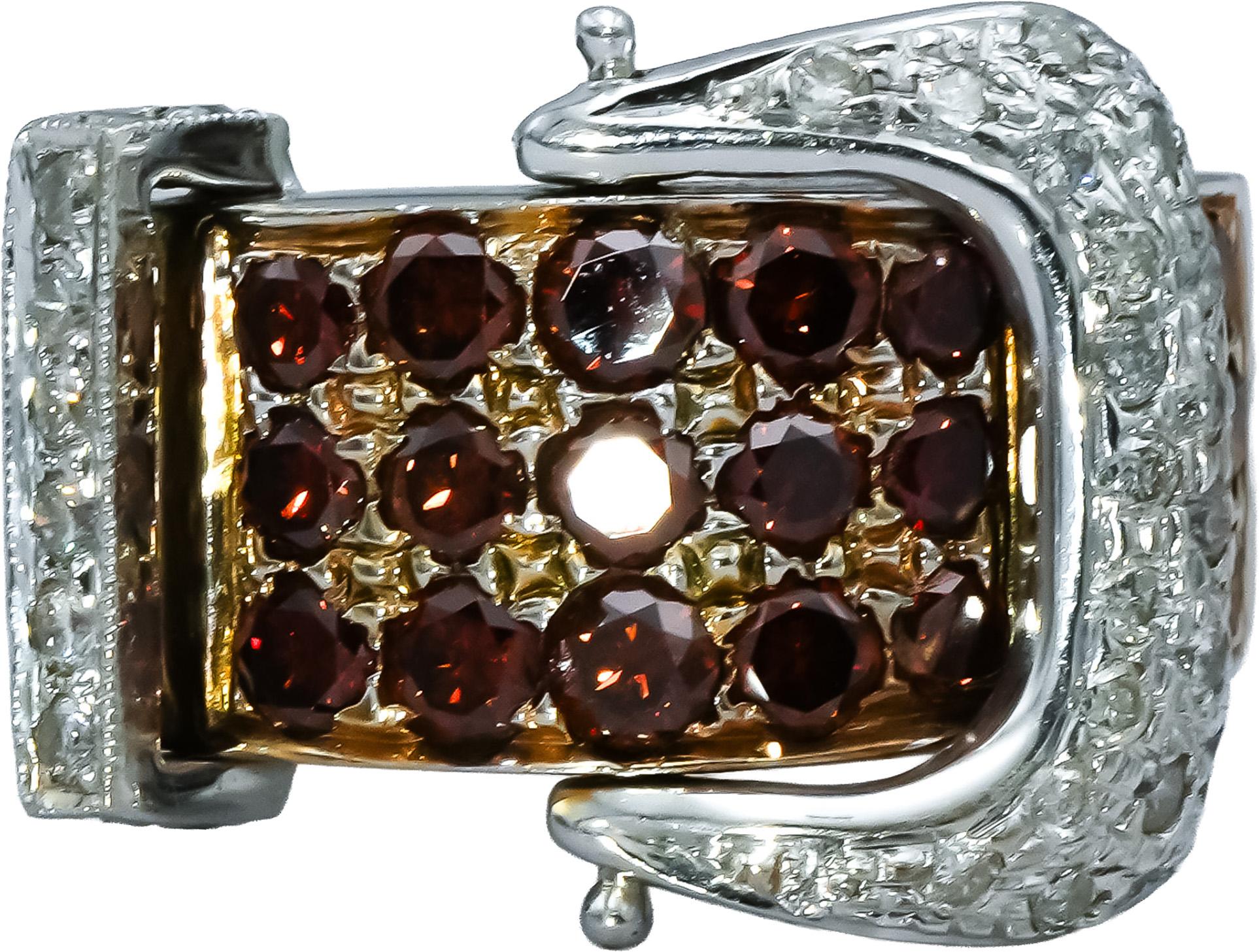 14k White Gold VS White and Irradiated Orange Diamond Buckle Ring 2.0CT Size 6