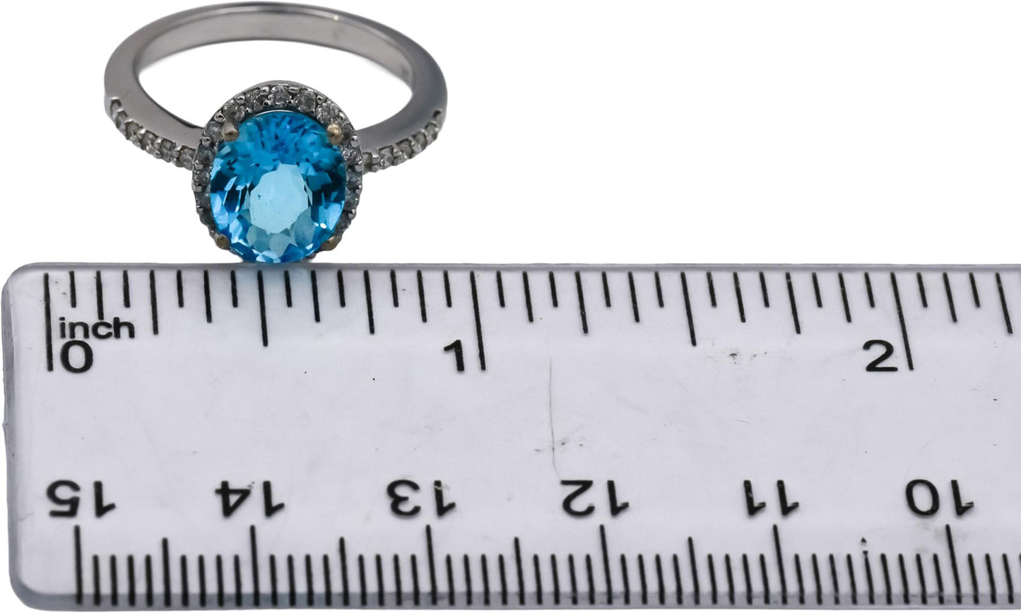 18k White Gold Diamond and Topaz Cocktail Ring 3.38CT Size 6.75
