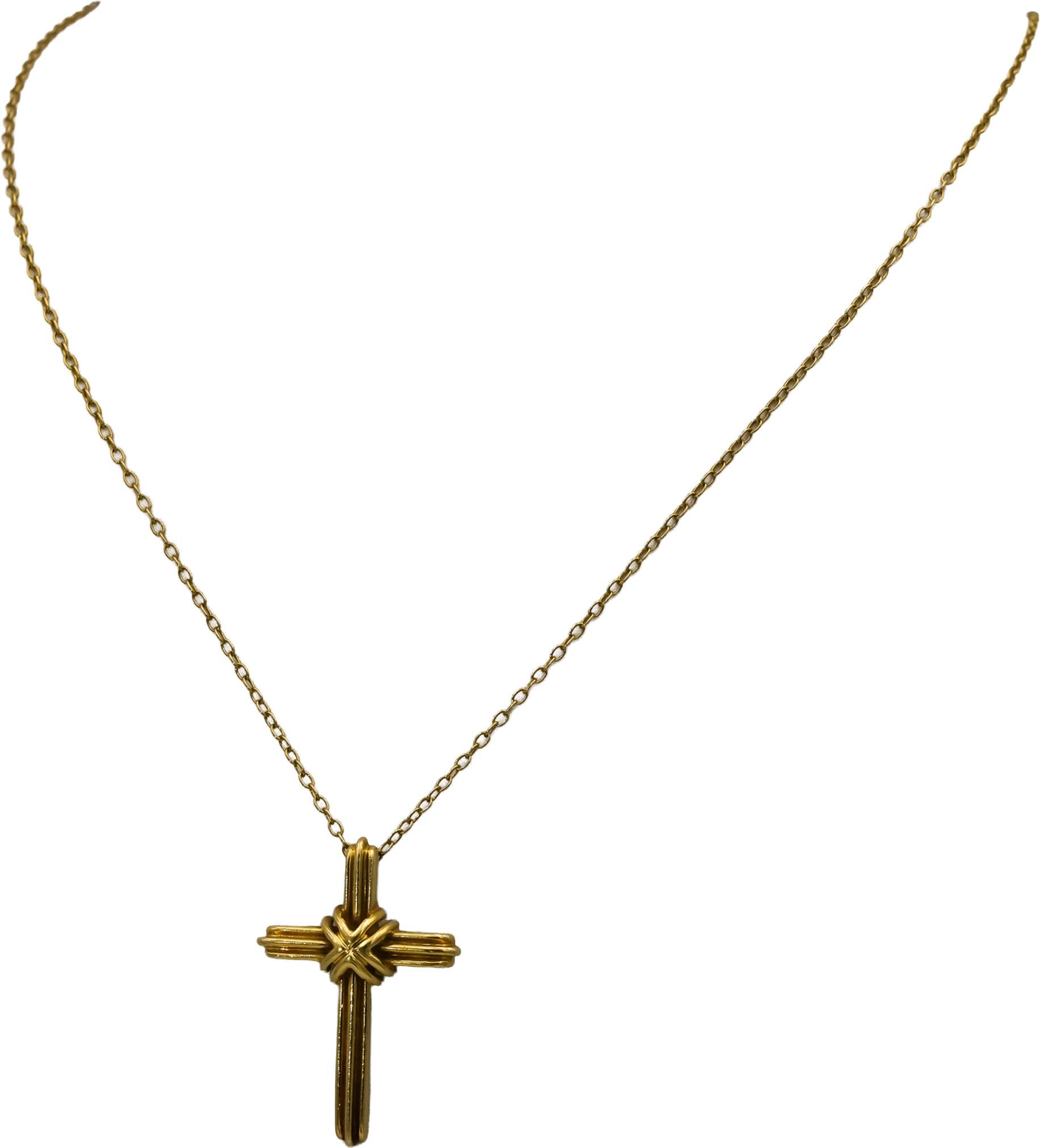 TIFFANY & CO. 18k Yellow Gold Signature X Cross Pendant Necklace w/ Box