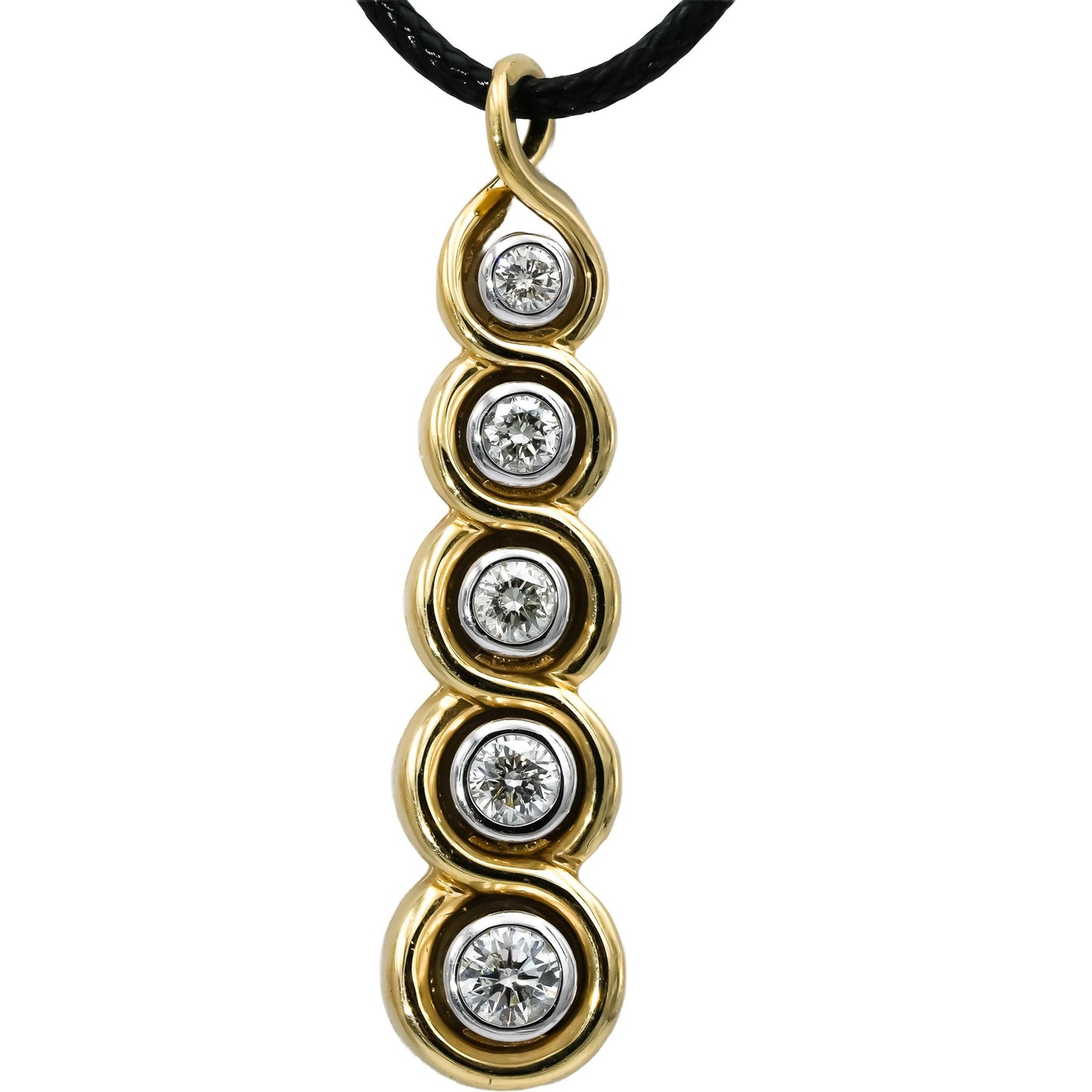 14k Yellow Gold Round Diamond Graduating Pendant Necklace 1.0CT