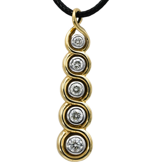 14k Yellow Gold Round Diamond Graduating Pendant Necklace 1.0CT