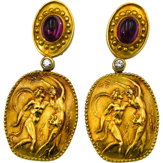 ATHENA 18k Yellow Gold Diamond and Tourmaline Drop Dangle Earrings 6.20CT