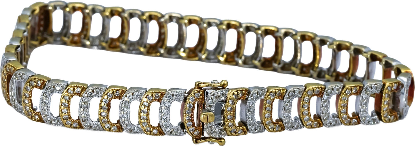 18k Yellow and White Gold Round Diamond Fancy Link Bracelet 2.0CT