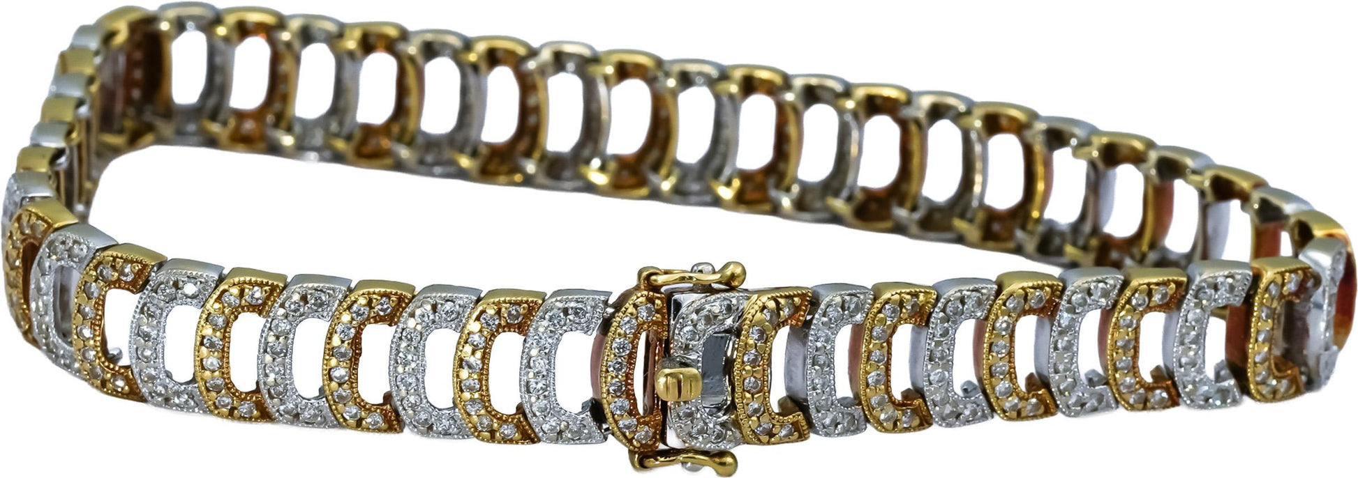 18k Yellow and White Gold Round Diamond Fancy Link Bracelet 2.0CT