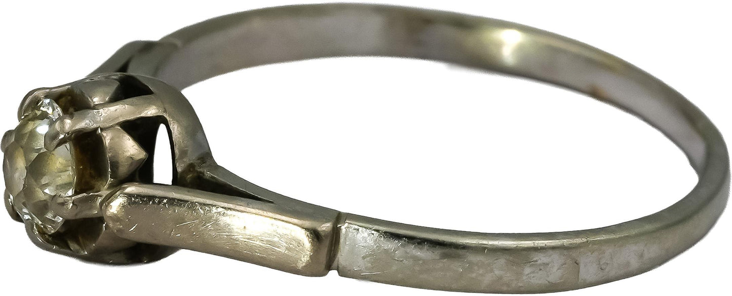 Antique Deco 14k White Gold Old Euro Diamond Ring 0.30CT Size 7.5