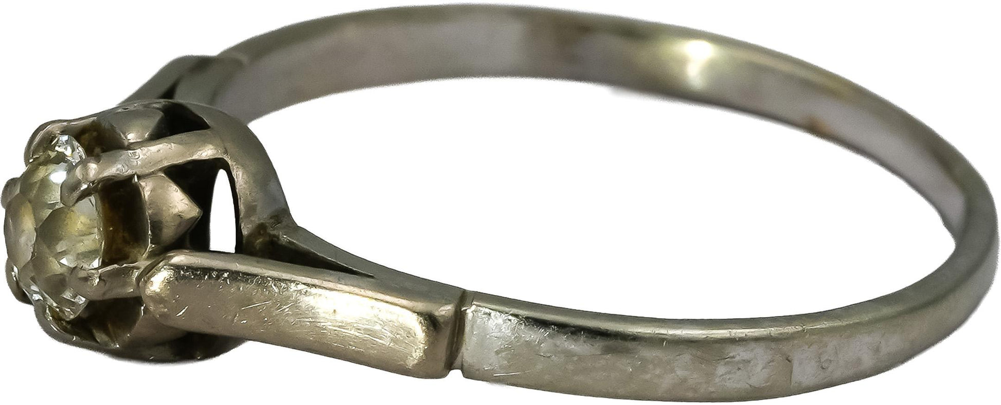Antique Deco 14k White Gold Old Euro Diamond Ring 0.30CT Size 7.5