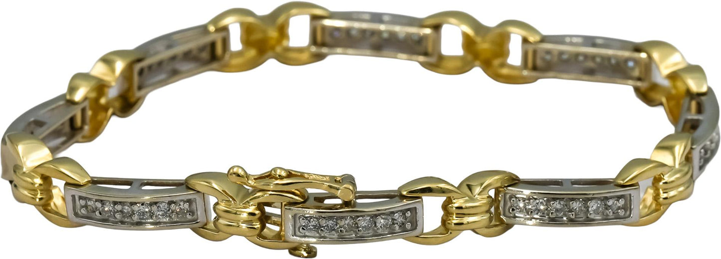 14k Yellow and White Gold Round Diamond Fancy Link Bracelet 0.75CT