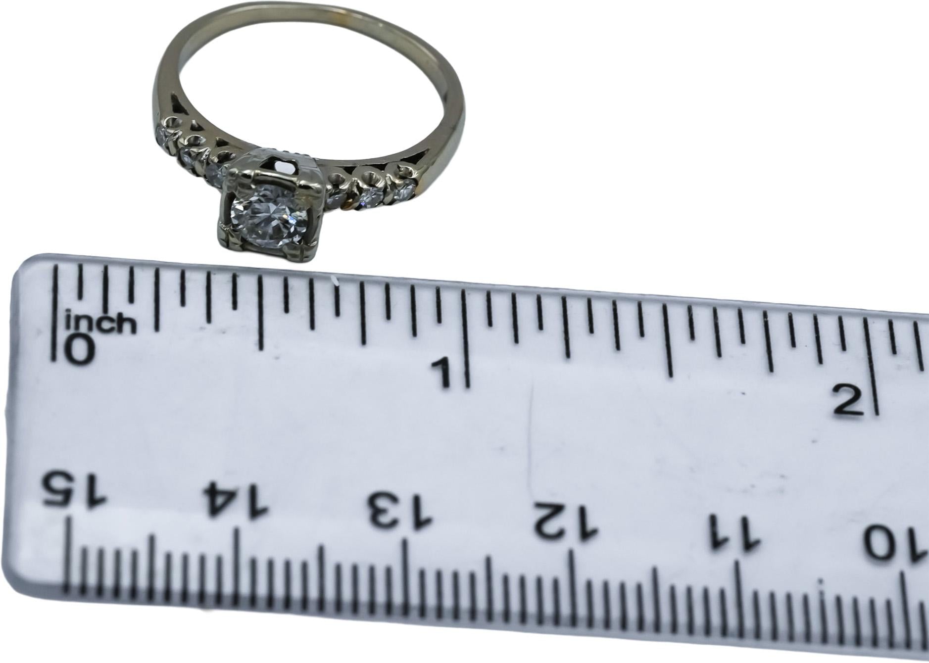 Antique 14k White Gold VS Diamond Ring 0.50CT w/ 0.42CT Center Size 7.25