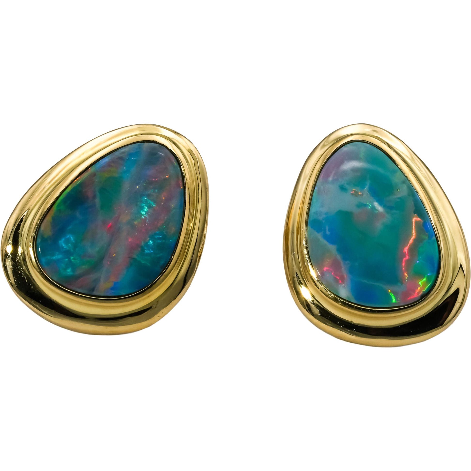 14k Yellow Gold Cabochon Opal Stud Earrings