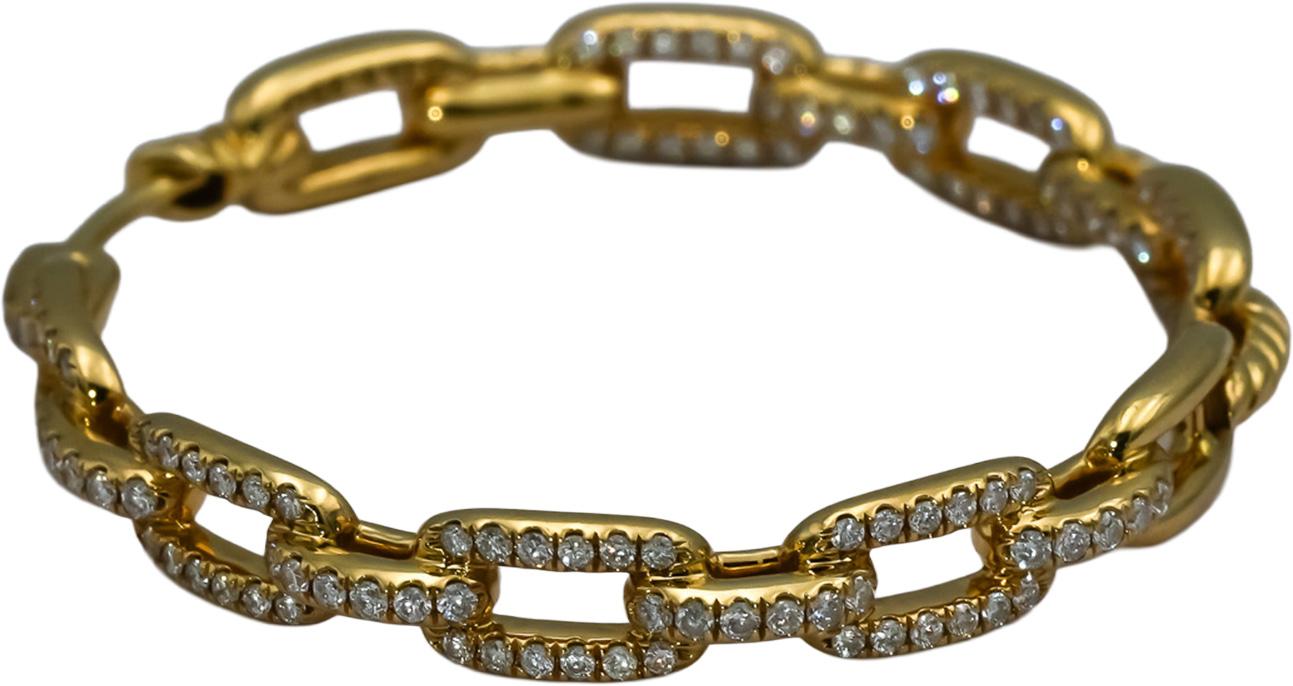 DAVID YURMAN 18k Yellow Gold Diamond Stax Chain Link 36mm Hoop Earrings 1.05CT