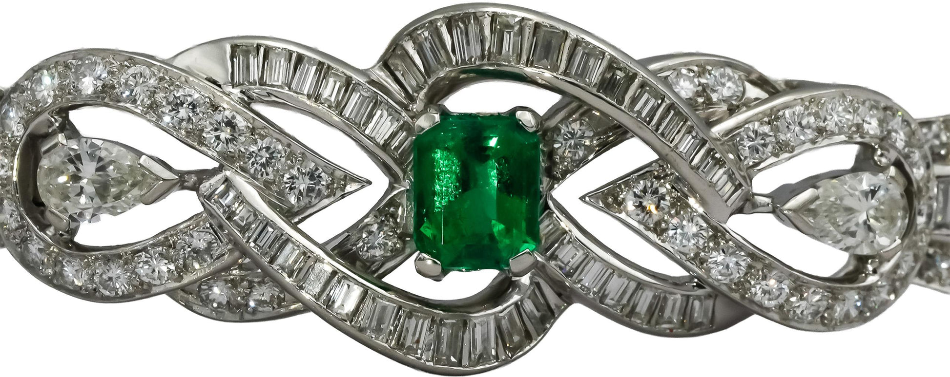 Vintage Antique Deco Platinum VS Diamond and Emerald Bracelet 6.50-7.0CT