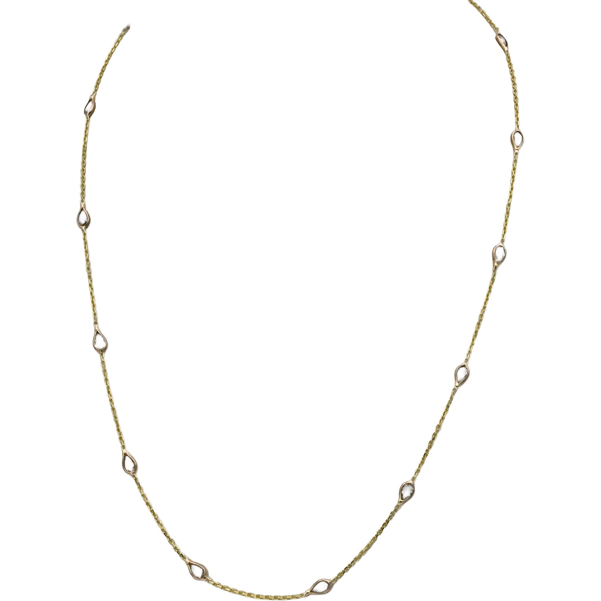 14k Yellow Gold Pear Shape Rose Cut Diamond By The Yard Necklace 1.17CT 13 Piece