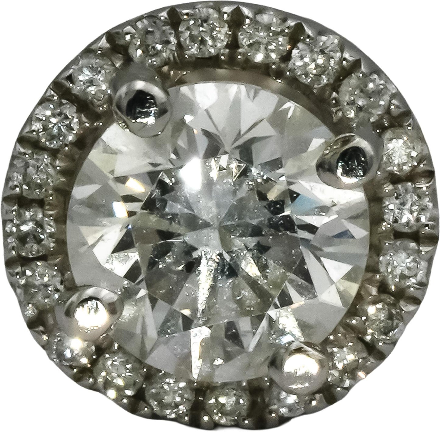 18k White Gold Round Diamond Halo Stud Earrings 1.55CT w/ 1.30CT Centers