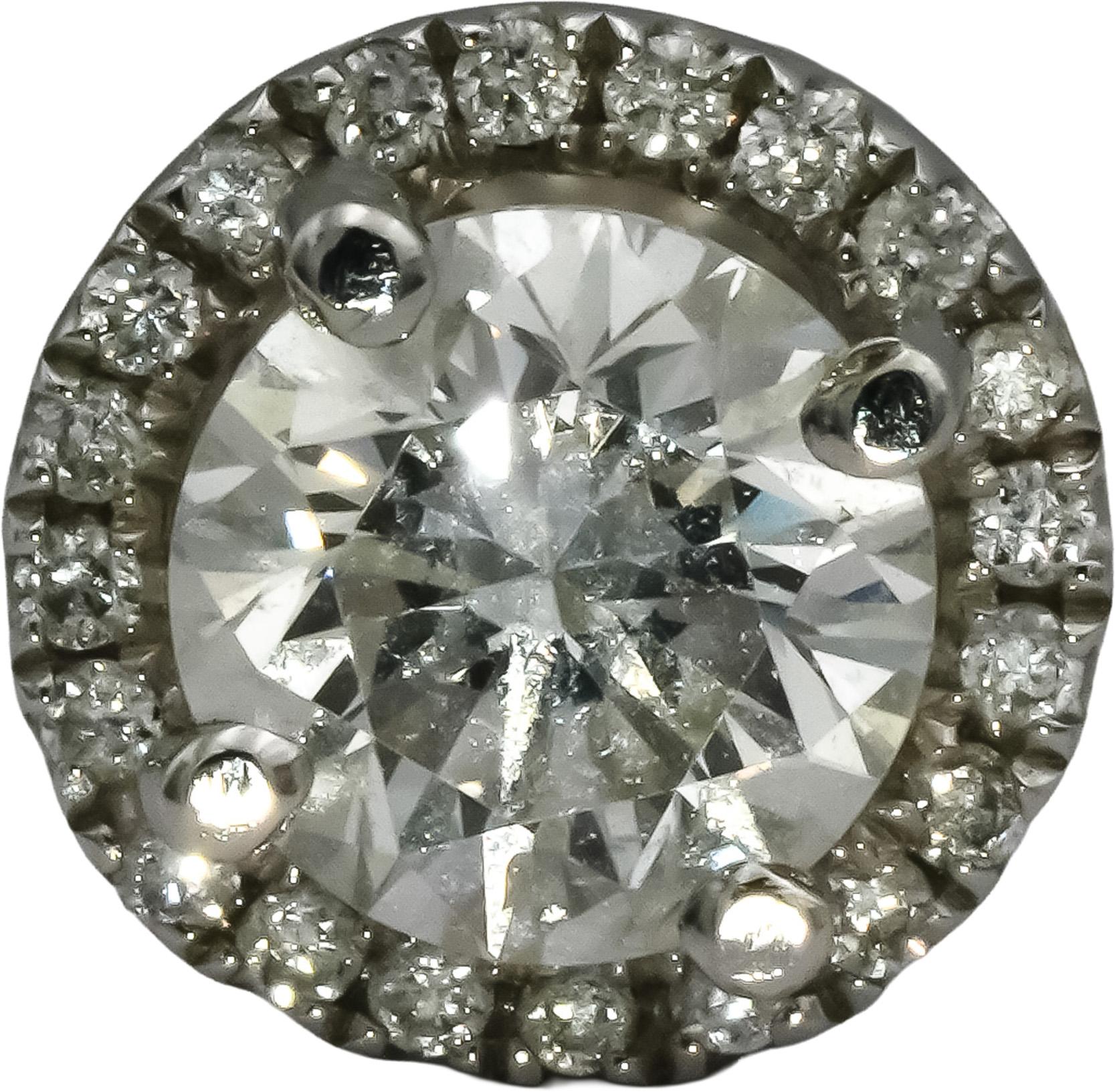 18k White Gold Round Diamond Halo Stud Earrings 1.55CT w/ 1.30CT Centers