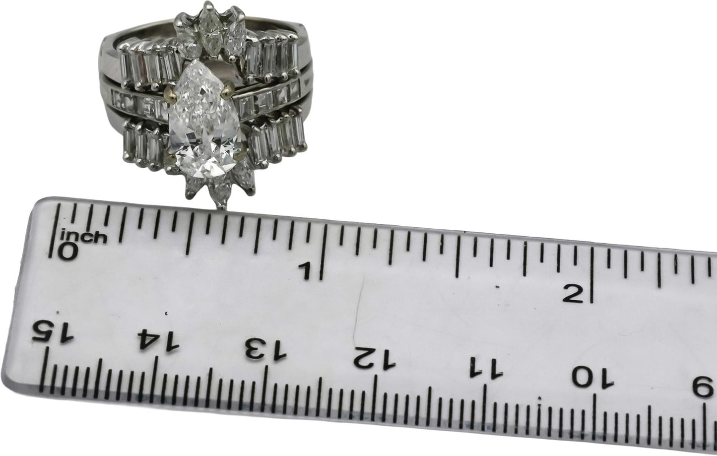14k White Gold Mixed Cut Diamond Bridal Set Ring 3.60CT w/ 2.10CT Center Size 7