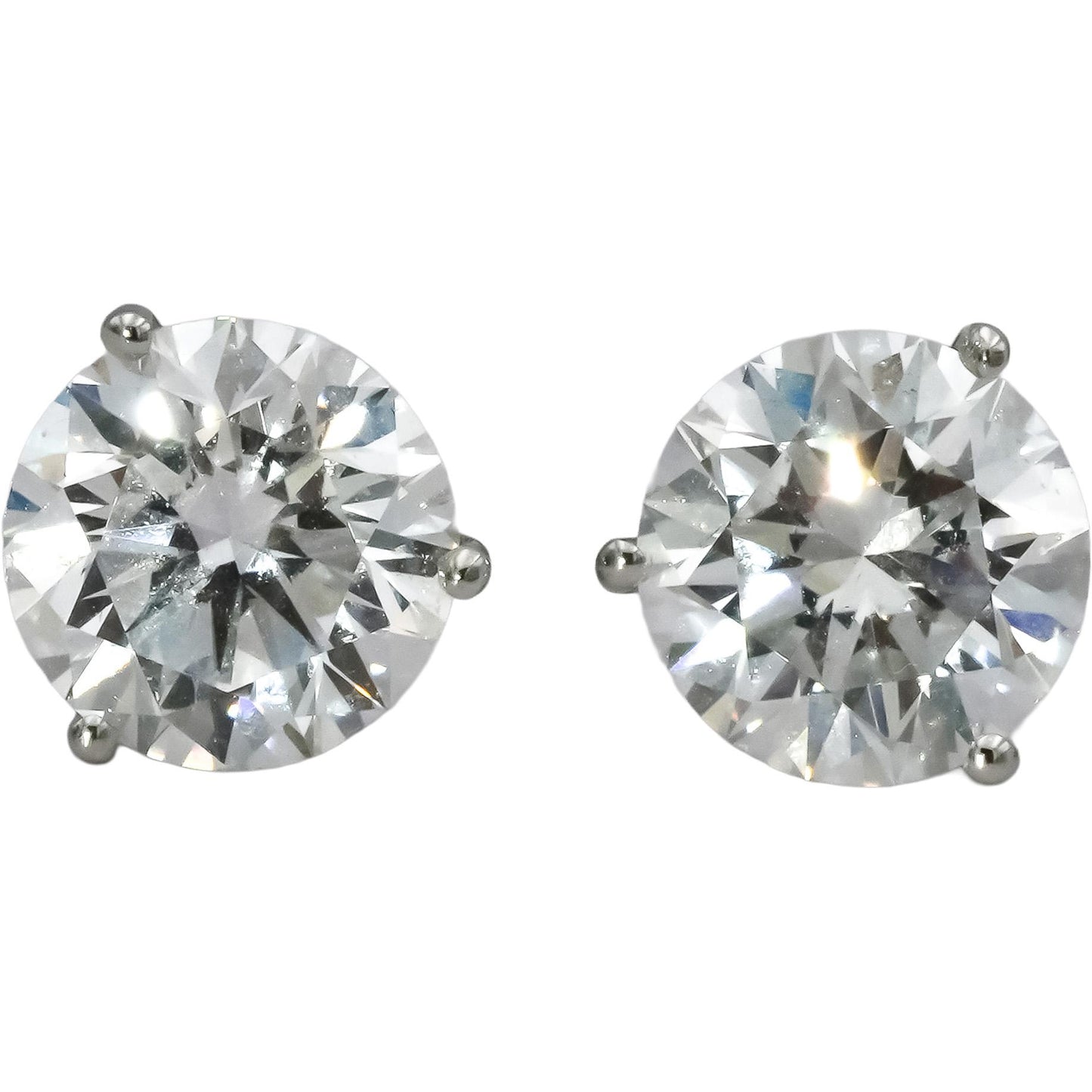 14k White Gold VS Round Lab-Grown Martini Setting Stud Earrings 4.12CT