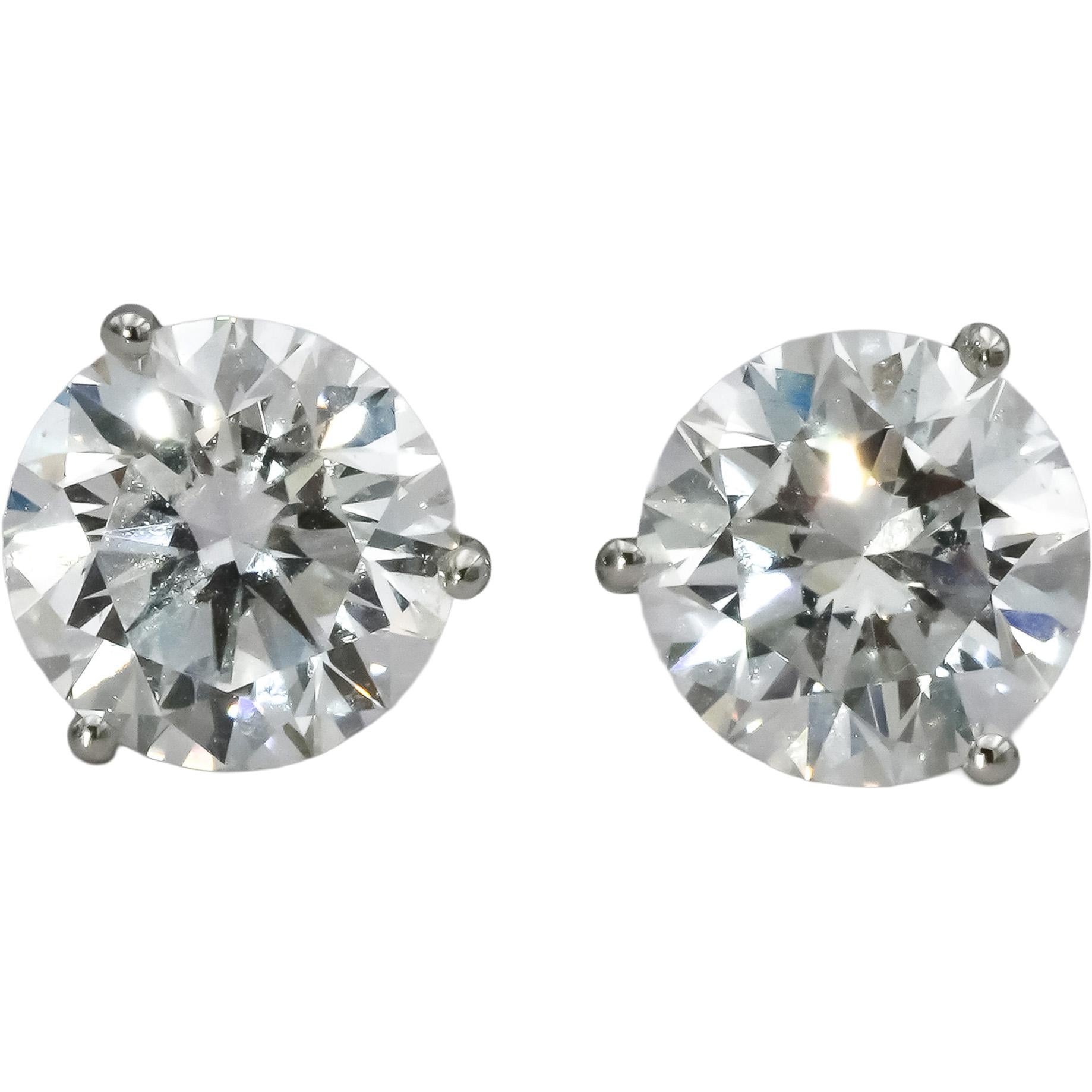 14k White Gold VS Round Lab-Grown Martini Setting Stud Earrings 4.12CT