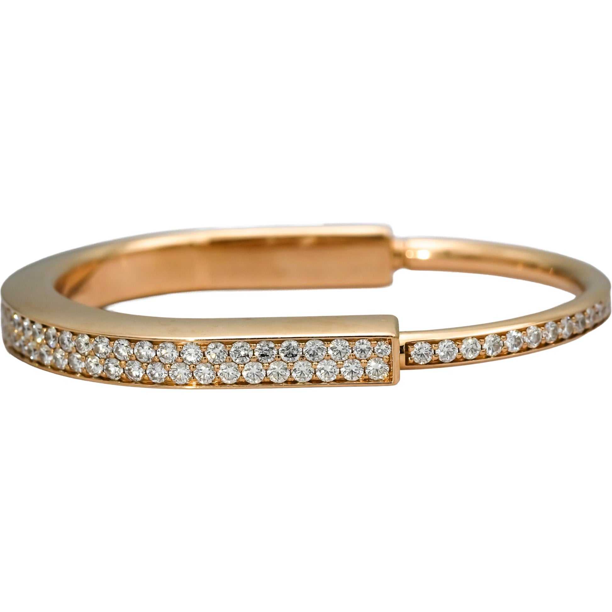 TIFFANY & CO. 18k Rose Gold VS Diamond Lock Bangle Bracelet 4.64CT $45k Retail