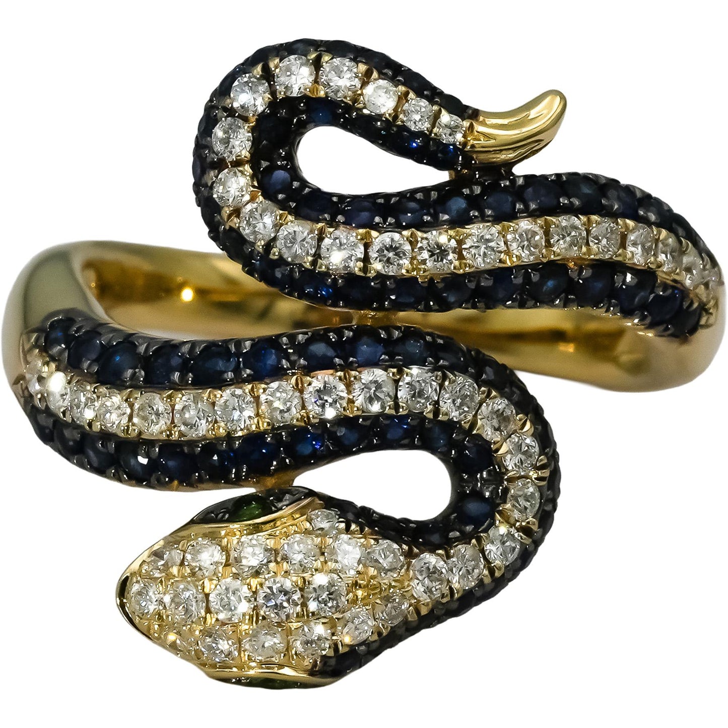 EFFY 14k Yellow Gold Diamond Sapphire Tsavorite Safari Snake Ring 1.49CT Size 8
