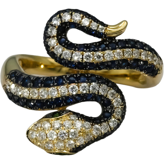 EFFY 14k Yellow Gold Diamond Sapphire Tsavorite Safari Snake Ring 1.49CT Size 8