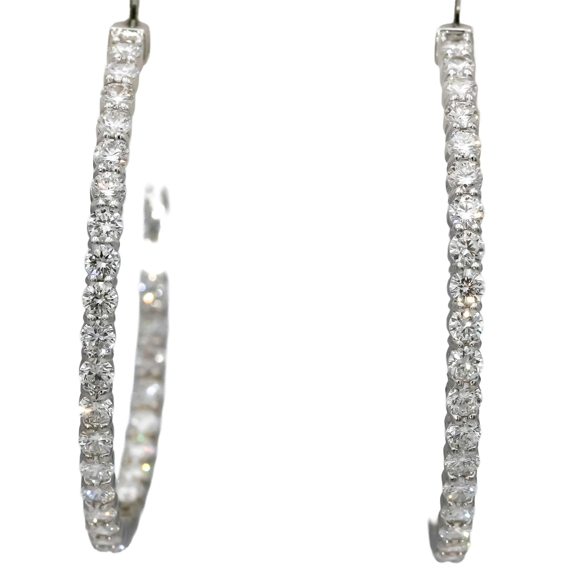 14k White Gold VS Round Lab-Grown Diamond Inside Out Hoop Earrings 5.69CT