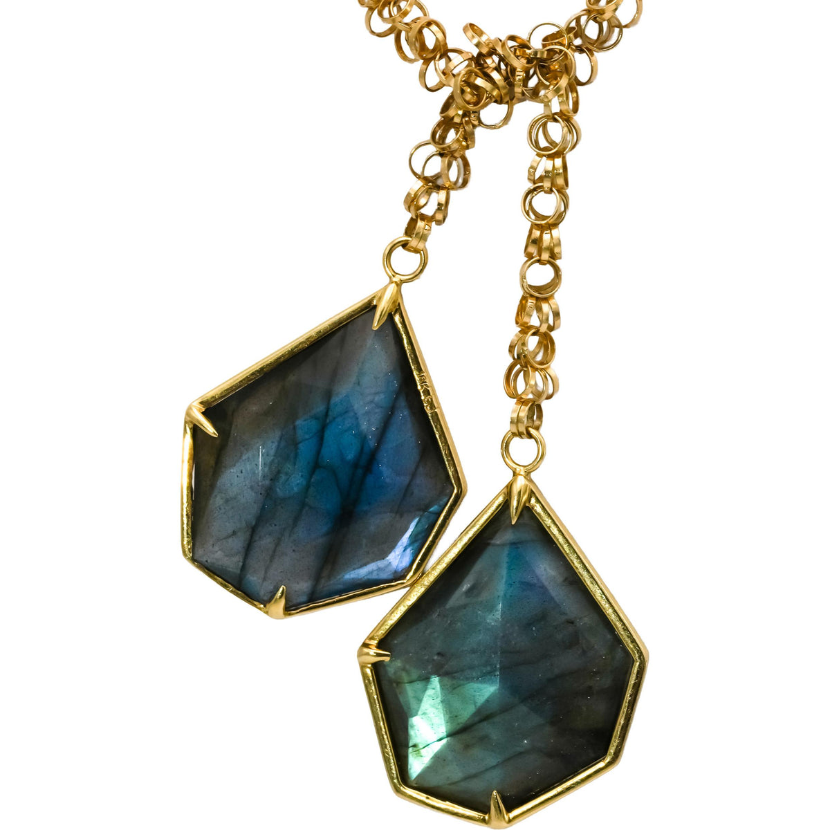 18k Yellow Gold Fancy Cut Labradorite Tassel Necklace 30.0CT