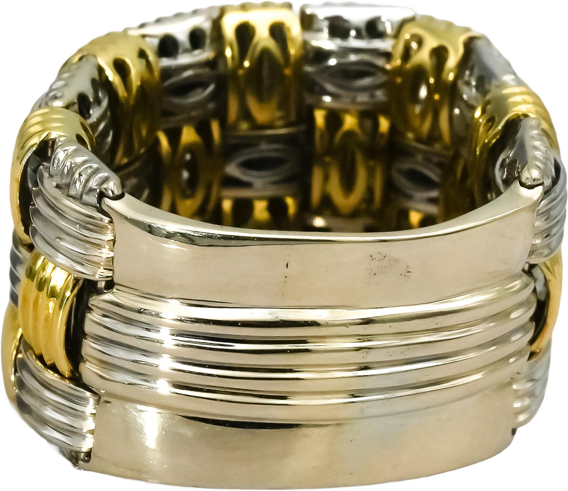 ROBERTO COIN 18k Yellow White Gold Basketweave Statement Flexible Ring Size 8
