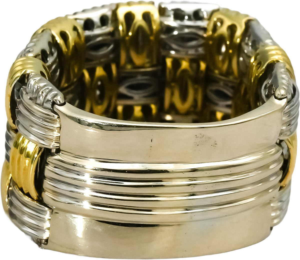 ROBERTO COIN 18k Yellow White Gold Basketweave Statement Flexible Ring Size 8