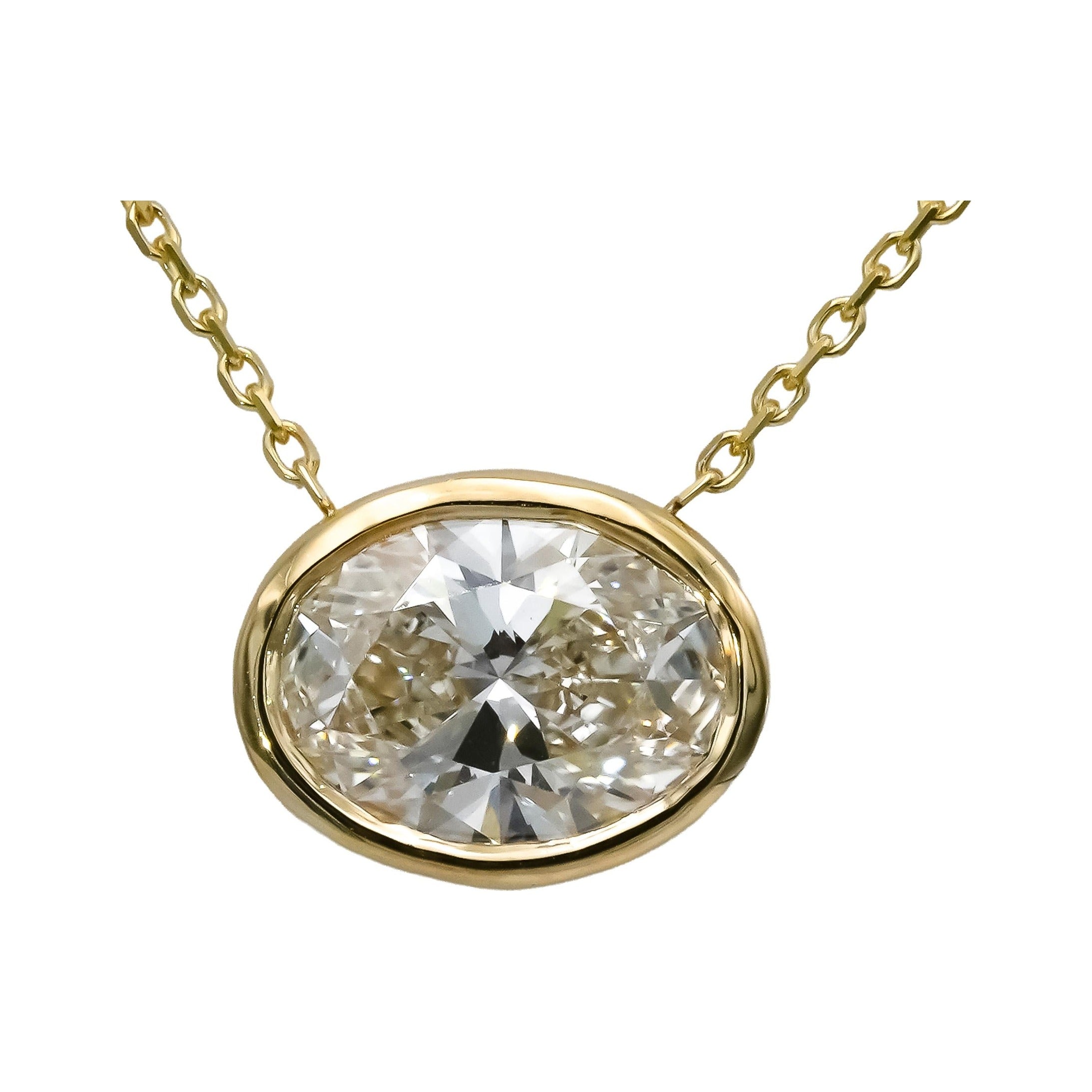 IGI 14k Yellow Gold VS1/G Lab-Grown Oval Diamond Pendant Necklace 2.35CT