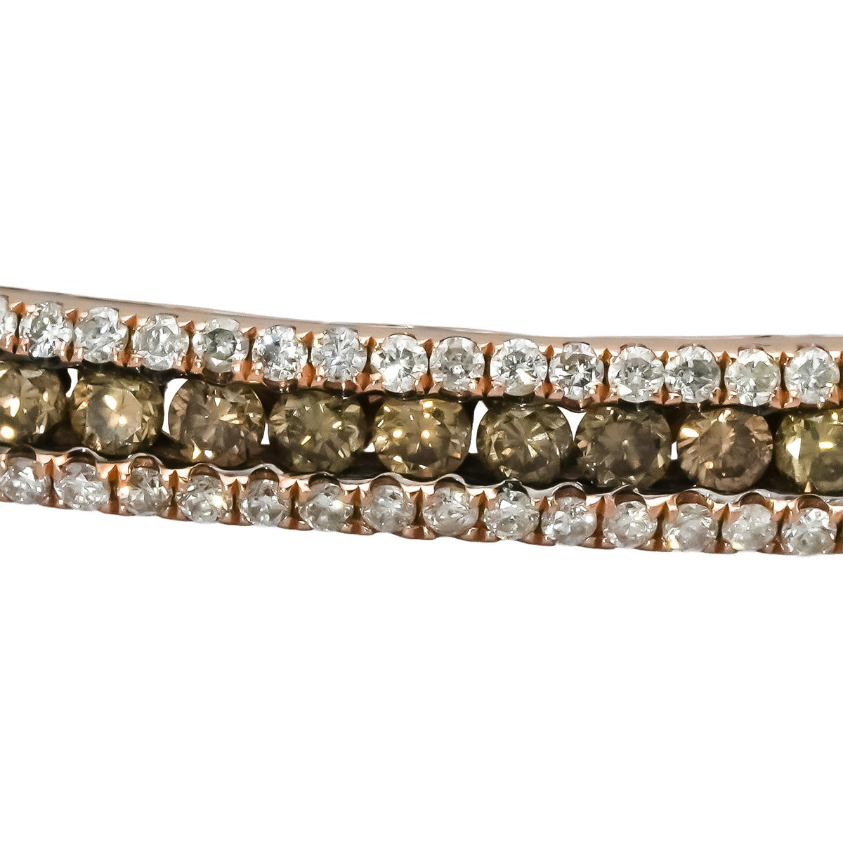LE VIAN 14k Rose Gold White & Chocolate Diamond Hinged Bangle Bracelet 2.50CT