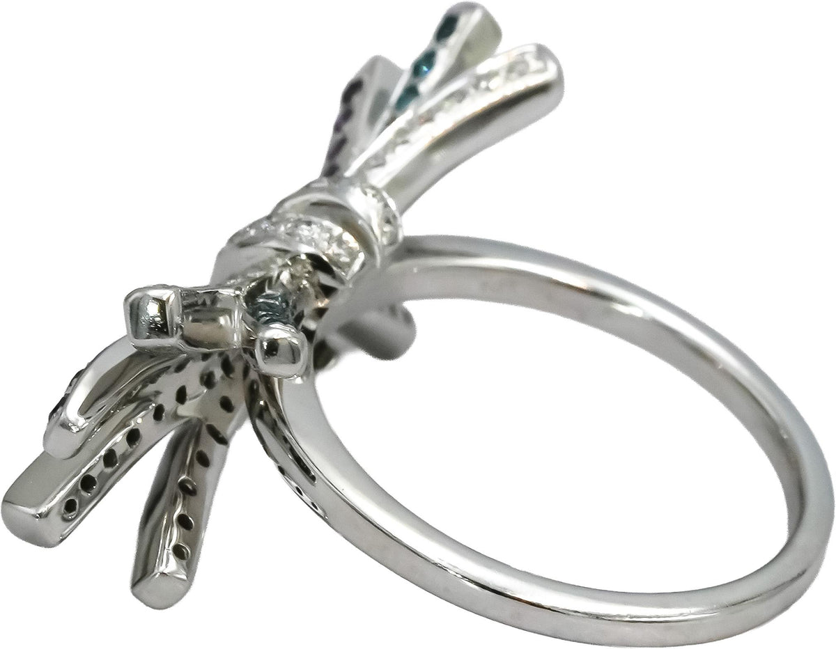 14k White Gold Multi-Color Diamond Bow Ribbon Ring 0.35CT Size 6