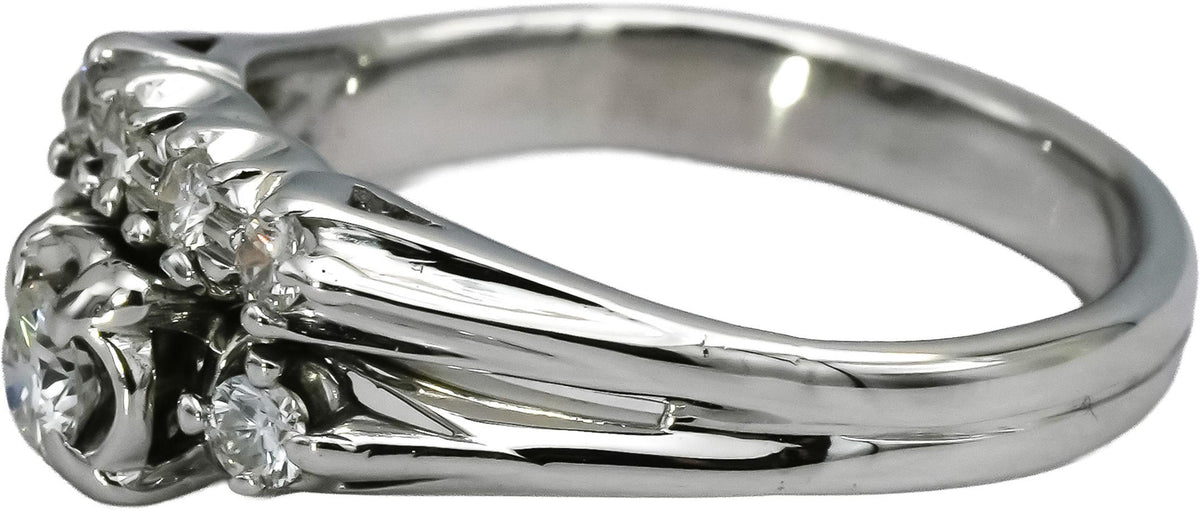 Vintage Antique 14k White Gold Diamond Ring 0.50CT w/ 0.25CT Center Size 8
