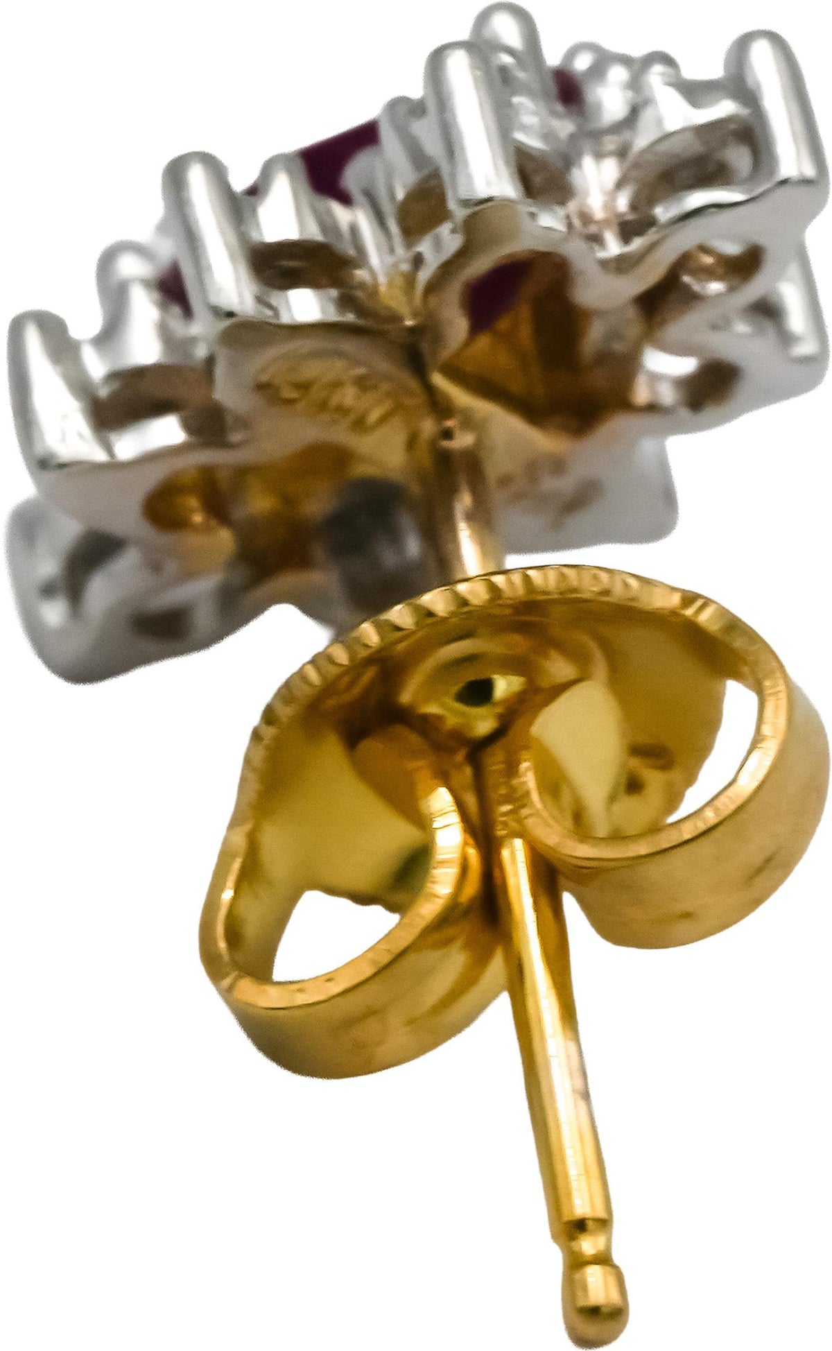 10k Yellow White Gold Diamond and Ruby Stud Earrings 0.65CT