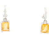 14k White Gold Round Diamond & Emerald Cut Citrine Drop Dangle Earrings 13.25CT