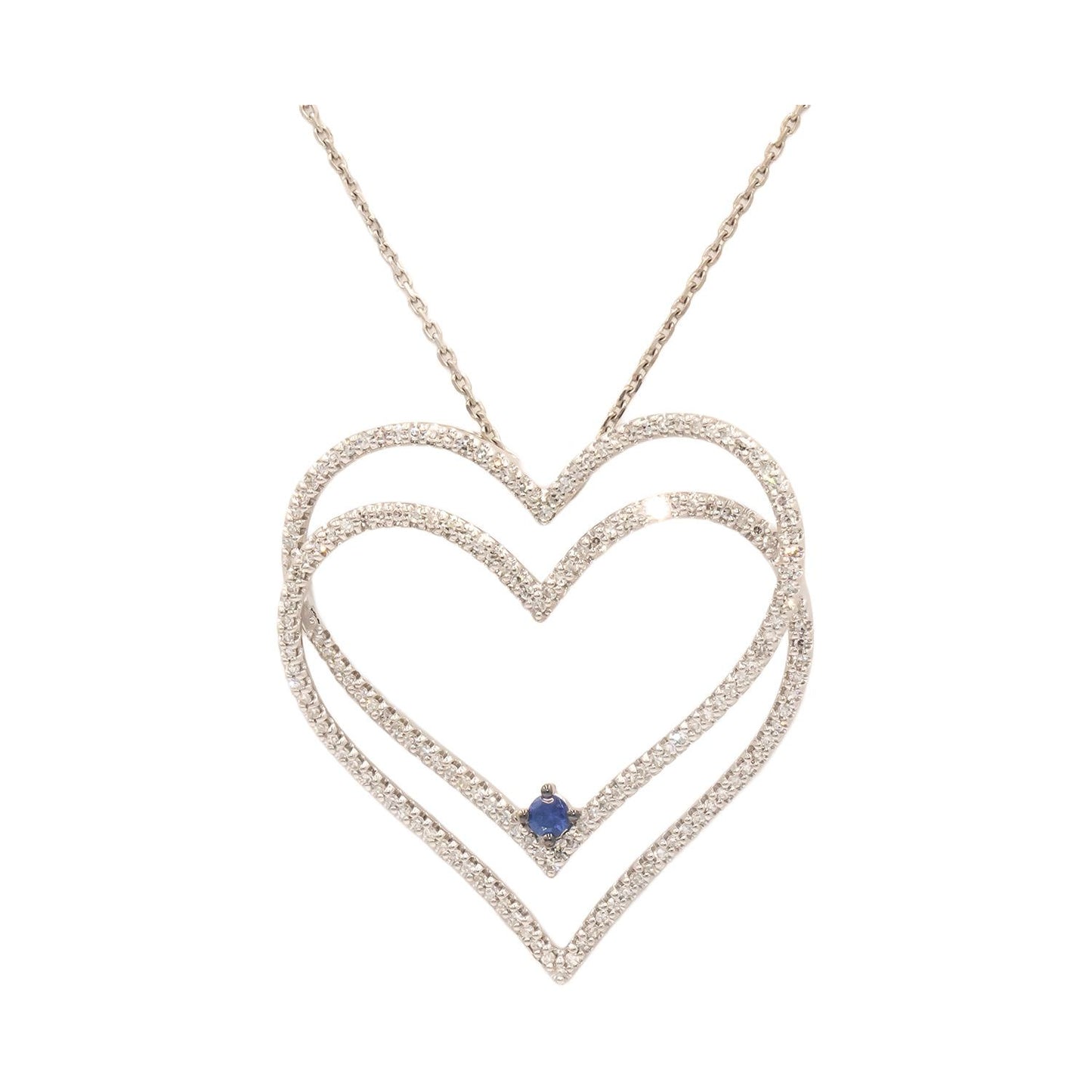 Vera Wang Collection 10K White Gold Diamond & Sapphire Double Heart Necklace