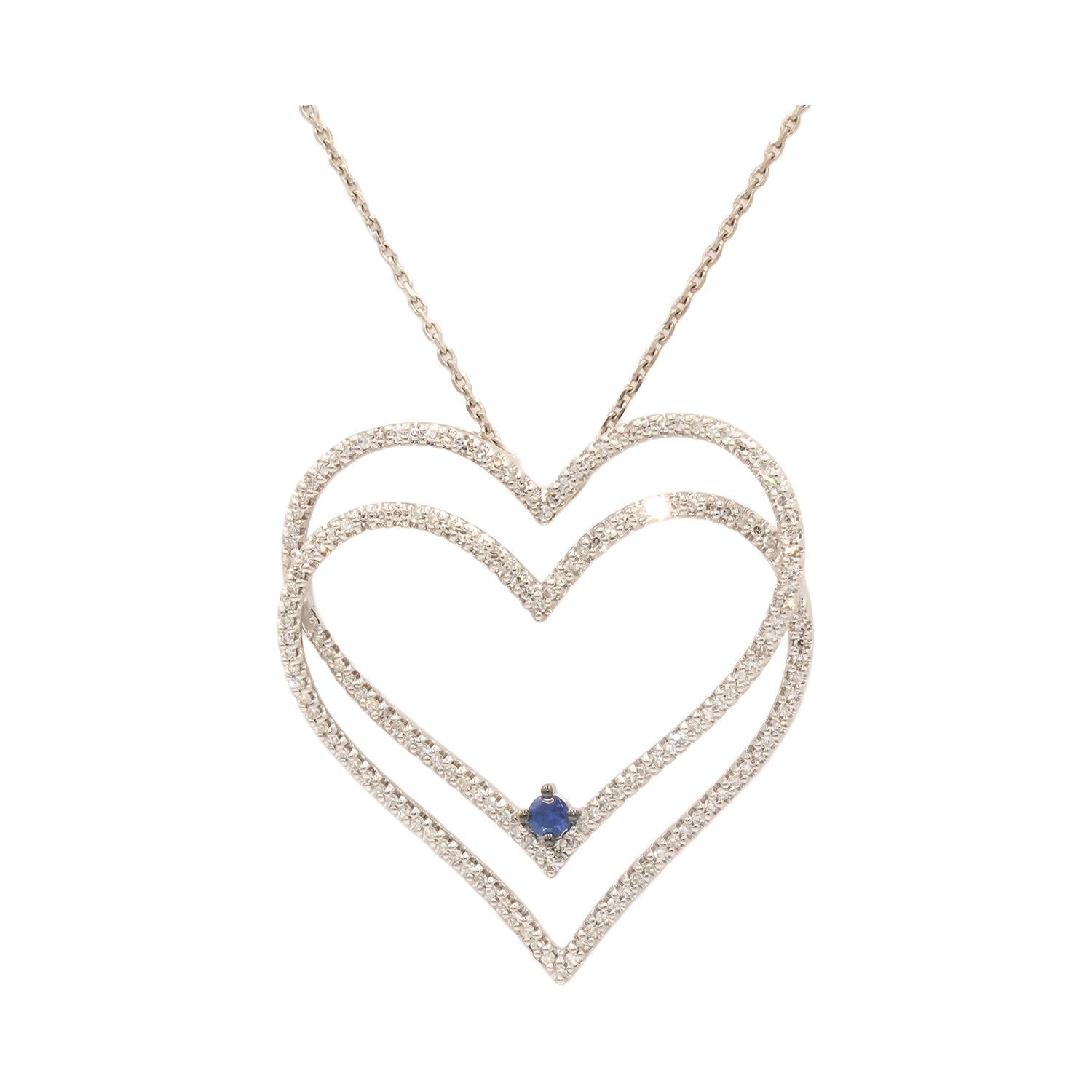 Vera Wang Collection 10K White Gold Diamond & Sapphire Double Heart Necklace